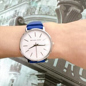 Michael Kors MK2845 White Dial Blue Leather Strap Women's Watch